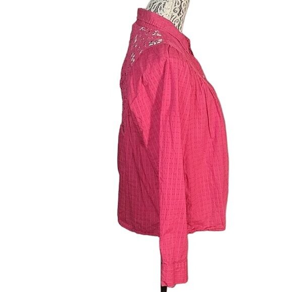 Womens Fuchsia Button-Up Blouse With Lace Back Detail & Long Sleeves - Picture 5 of 8